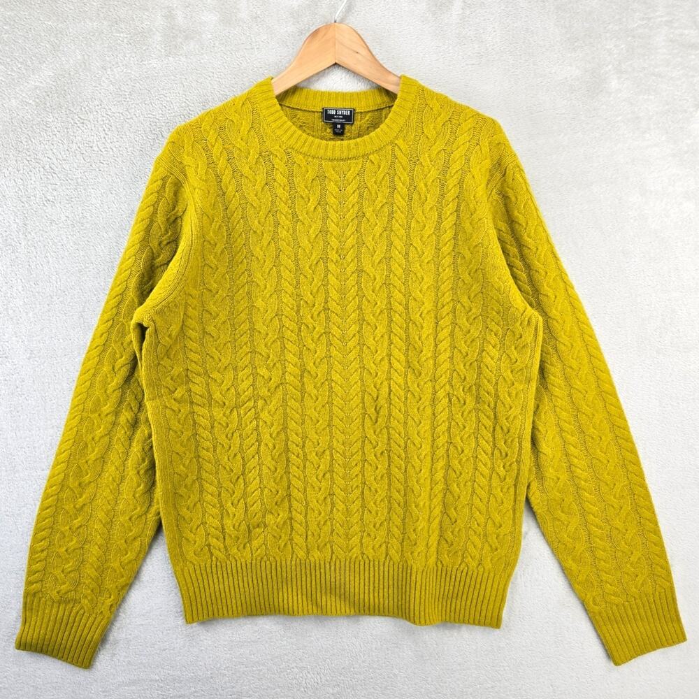 Todd Snyder Lambs Wool Cable Knit Sweater Mens Medium Gold Cottage Fisherman